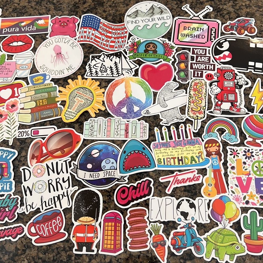 Assorted Stickers / Water Bottle Sticker Bundle (75) - Picture 2 of 4